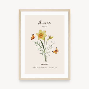 Poster Cartaz de Flor do Mês de Nascimento Daffodil