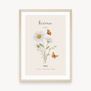 Poster Cartaz de Flor do Mês de Nascimento Daisy