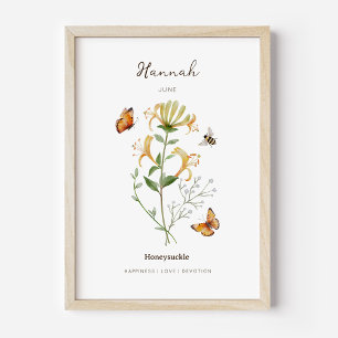Poster Cartaz de Flor do Mês de Nascimento Honeysuckle
