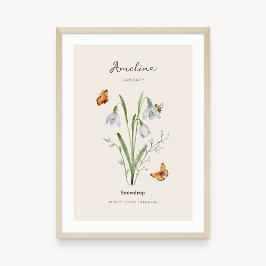 Poster Cartaz de Flor do Mês de Nascimento Snowdrop