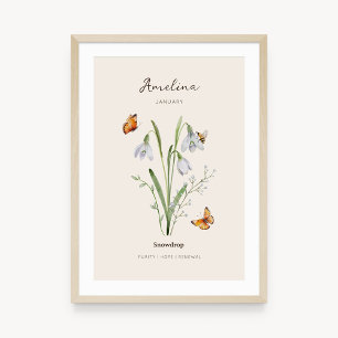 Poster Cartaz de Flor do Mês de Nascimento Snowdrop