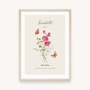 Poster Cartaz de Flor do Mês de Nascimento Sweet Pea