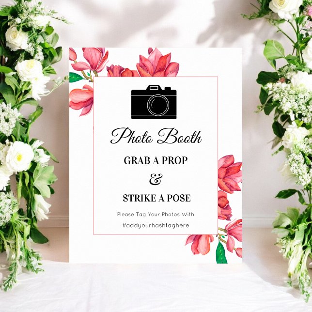 Poster Cartaz de Floral de Cabine de Foto Branco Rosa (Criador carregado)