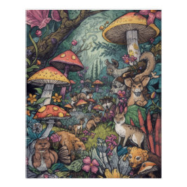 Póster Cartaz de floresta psicodélica