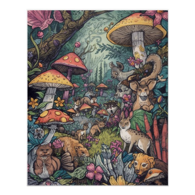 Póster Cartaz de floresta psicodélica (Frente)