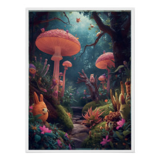 Póster cartaz de floresta psicodélica