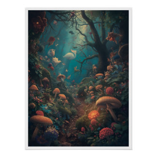 Póster Cartaz de floresta psicodélica