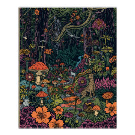 Póster Cartaz de floresta psicodélica