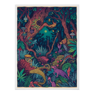 Póster Cartaz de floresta psicodélica