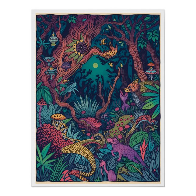 Póster Cartaz de floresta psicodélica (Frente)