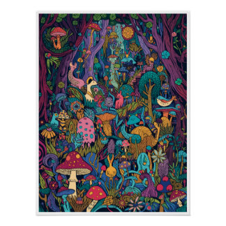 Póster Cartaz de floresta psicodélica
