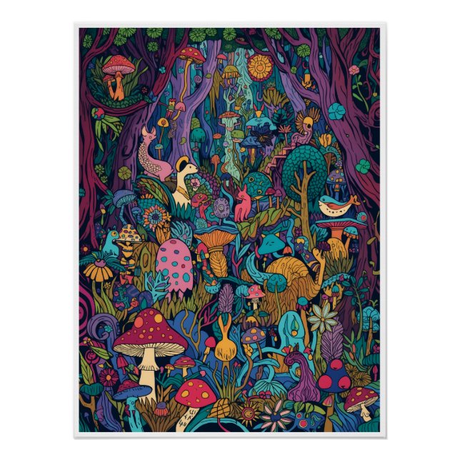 Póster Cartaz de floresta psicodélica (Frente)
