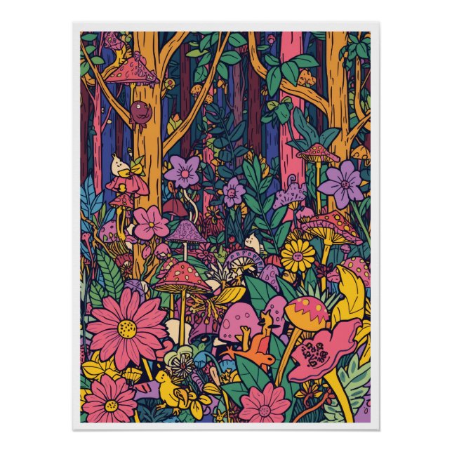 Póster Cartaz de floresta psicodélica (Frente)