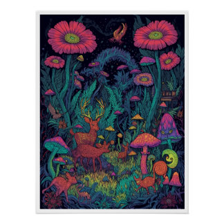 Póster Cartaz de floresta psicodélica