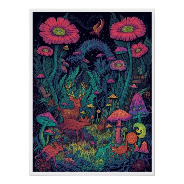 Póster Cartaz de floresta psicodélica (Frente)