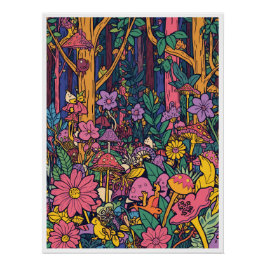 Póster Cartaz de floresta psicodélica