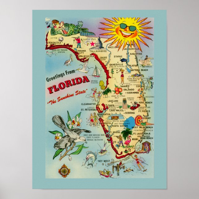 Poster Cartaz de Florida 12x16 Polegadas (Frente)