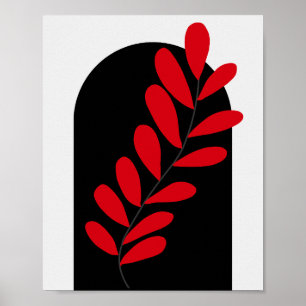 Poster Cartaz de Folhas Vermelhas e Pretas Arco Boho
