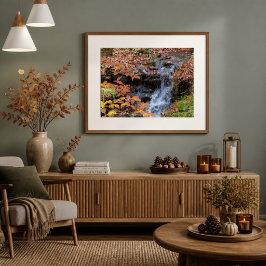 Póster Cartaz de Foto de Folhas de Outono e Cachoeira