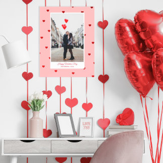 Póster Cartaz de foto do Dia dos Namorados rosa com coraç