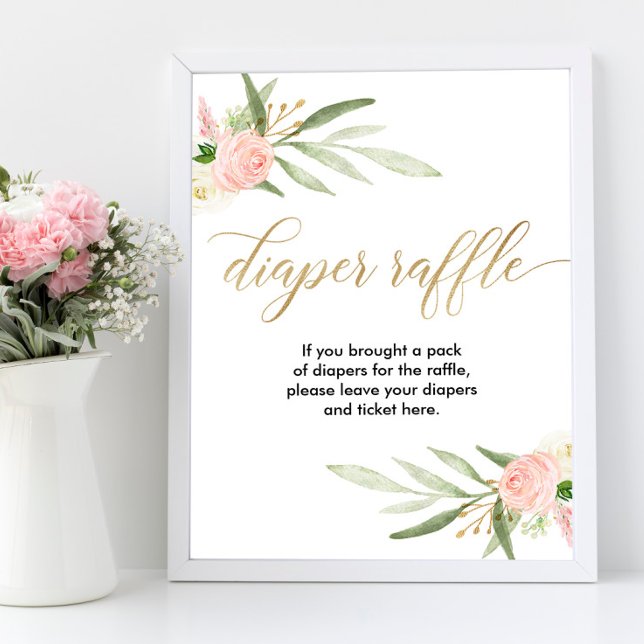 Poster Cartaz de fralda, cor-de-rosa, verde-ouro, elegant (Criador carregado)