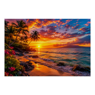 Póster Cartaz de Fuga do Pôr do Sol no Oceano