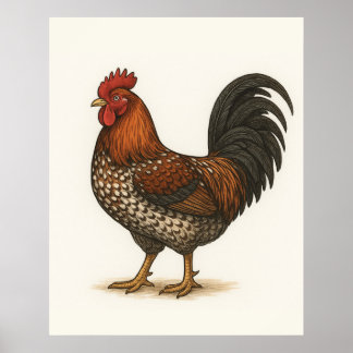 Poster Cartaz de Galo Vintage | Galinha de Casa de Campo 