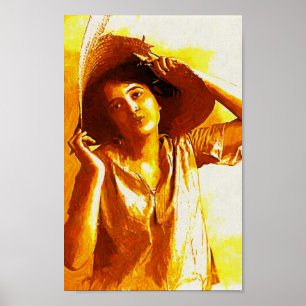 Poster Cartaz de Garota Impressionista com Chapéu de Palh