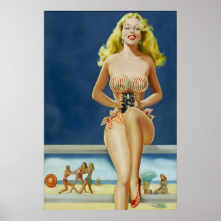 Poster Cartaz de Garota Pin Up dos Anos 40 & Senhora em T