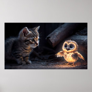 Poster Cartaz de Gatinho & Coruja – Arte Caprichosa de Am