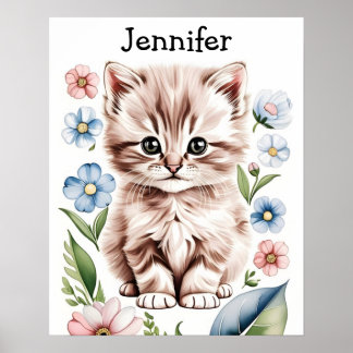 Poster Cartaz de Gatinhos Adoráveis e Flores de Primavera