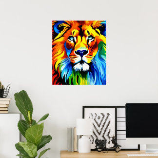 Poster Cartaz de Gato Arco-íris Leão - Arte Digital Fanta