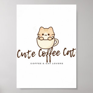 Poster Cartaz de Gato Café Fofo – Parede de Amante de Caf