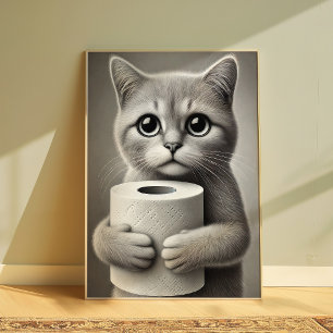 Poster Cartaz de Gato Engraçado Segurando Papel Higiênico