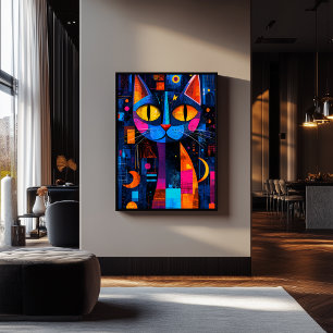 Poster Cartaz de Gato Geometria Expressionista – Arte Vib