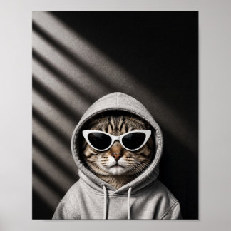 Poster Cartaz de Gato Legal de Capuz e Óculos de Sol Bran