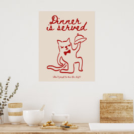 Poster Cartaz de Gato Minimalista Vermelho e Bege - Janta