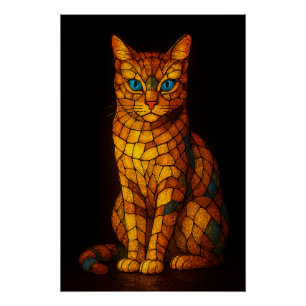 Póster Cartaz de Gato Mosaico de Vidro Colorido com Olhos