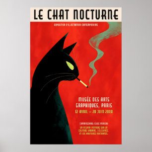 Poster Cartaz de Gato Preto Fumando - Exposição Francesa