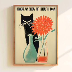 Poster Cartaz de Gato Preto Imprimível Arte de Gato Retro