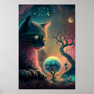 Poster Cartaz de Gato Preto Místico Arte de Bruxa 3