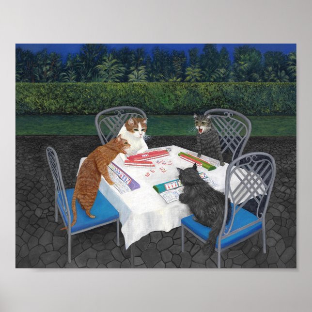 Poster Cartaz de Gatos Jogando Mahjong (Frente)