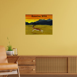 Poster Cartaz de Gazela ao Pôr do Sol Correndo Selvagem