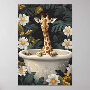 Poster Cartaz de Girafa na Banheira, Cartaz Divertido de