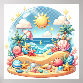 Poster Cartaz de Globo de Neve Pastel da Pastel Beach Nur