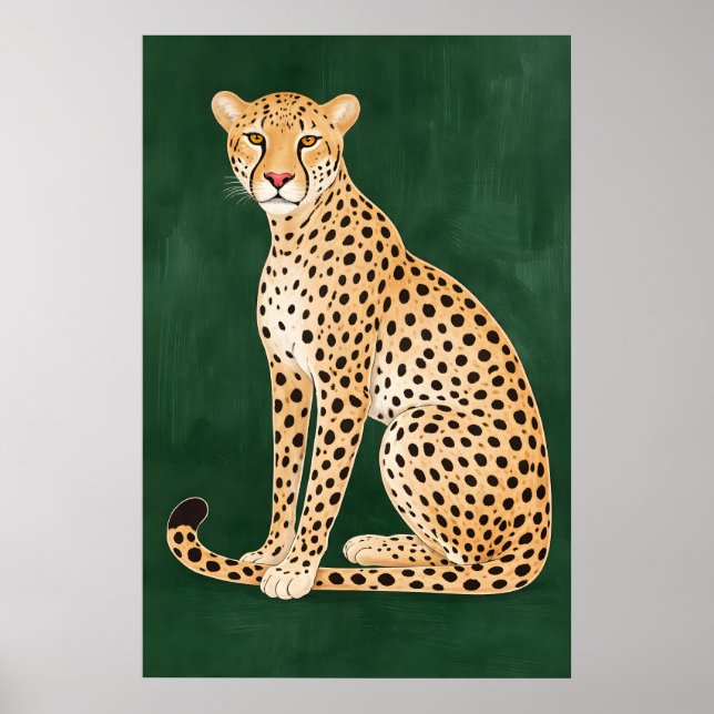 Poster Cartaz de Guepardo, Fundo Verde, Animal Moderno (Frente)