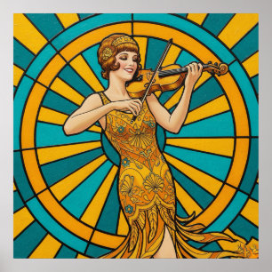 Poster Cartaz de Guitarrista Psicodélico Música Retro Vib