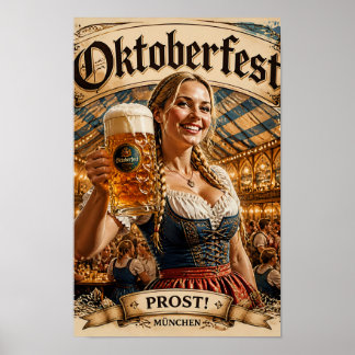 Poster Cartaz de Hall Alegre Oktoberfest Vintage