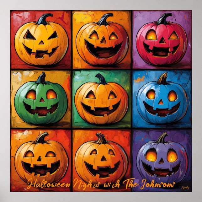 Poster Cartaz de Halloween com Grade de Abóboras em Pop A (Frente)