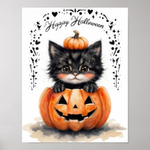 Cartaz de Halloween de Gato Preto Fofo | Abóbora J